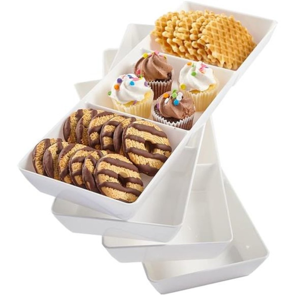 Acrylic Avant White Plastic Divided Serving Trays (Set of 4) 15” x 5” | Narrow
